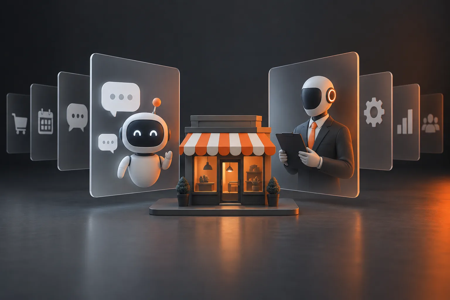 Editorial illustration representing ai chatbot for small business