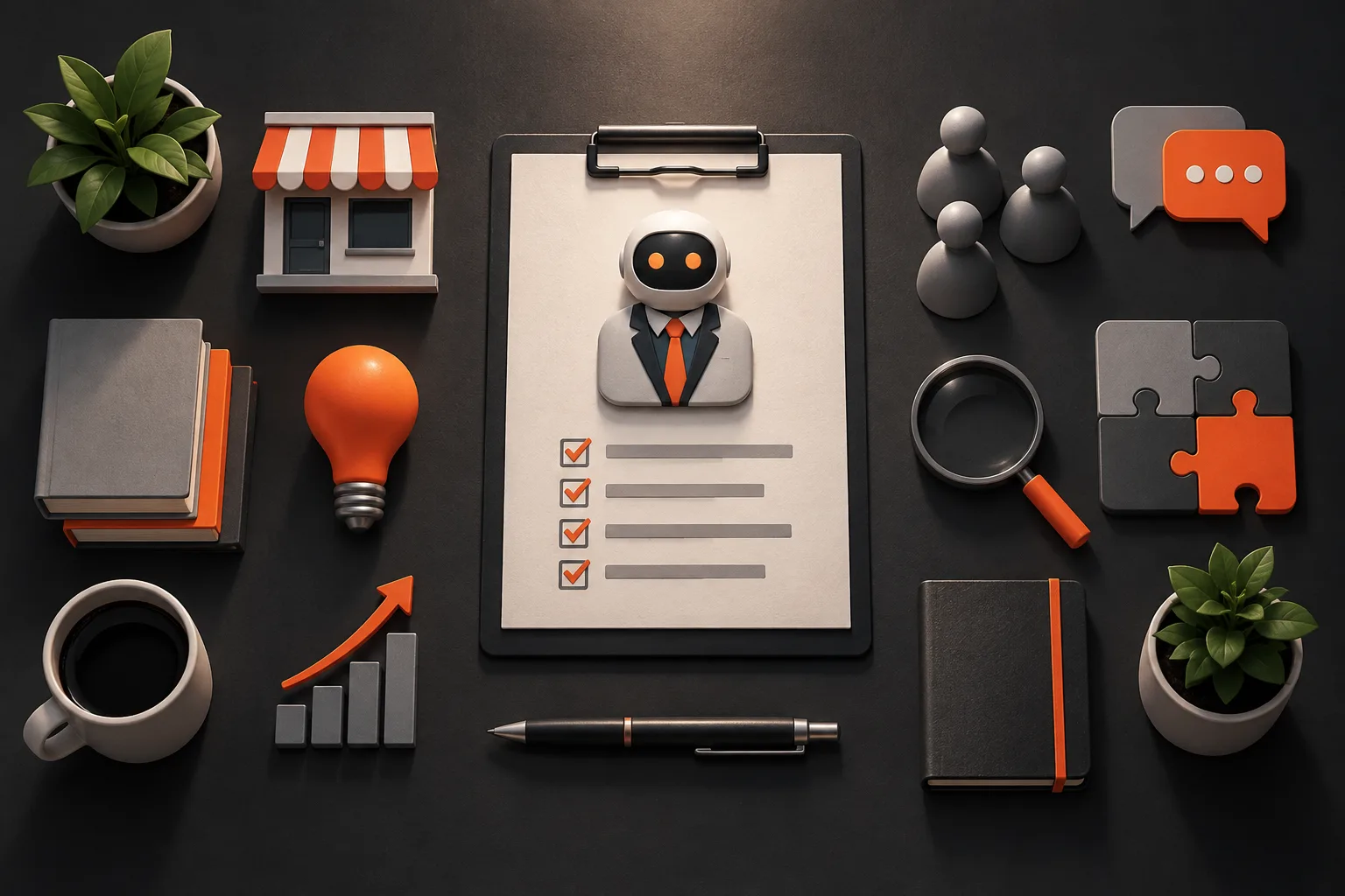 Editorial illustration representing ai consultants for small business